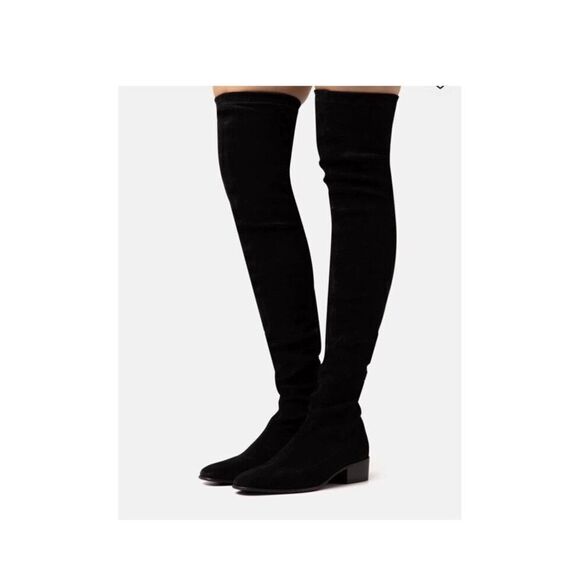 The Kooples Black Stretch Over The Knee LEATHER THIGH-HIGH BOOTS Women’s 36 /5.5 - Picture 9 of 12